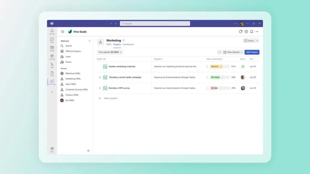 KOM4TEC - Microsoft Viva - Goals - Projekte und Aufgaben mit OKRs verknüpfen