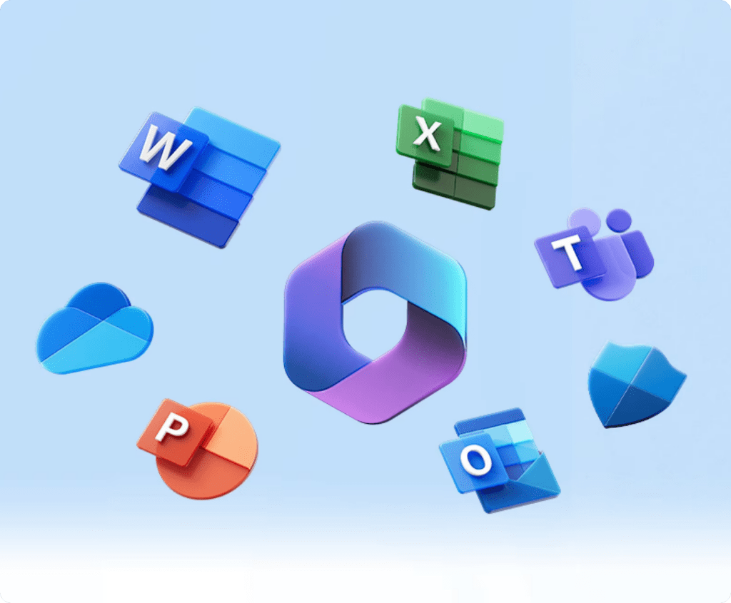 Kom4tec - KI - Microsoft 365 logos with background