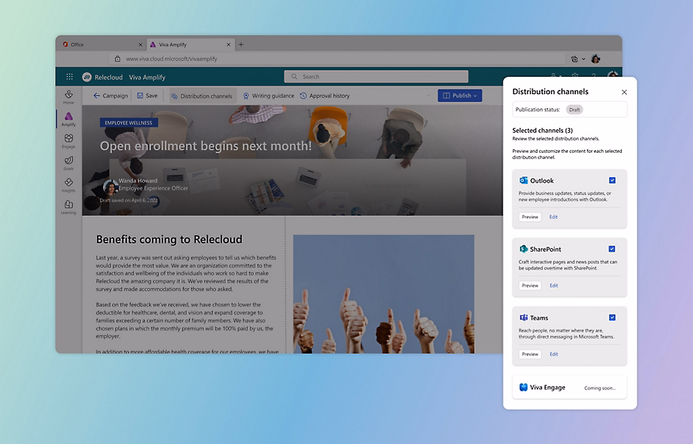 KOM4TEC - Microsoft Viva - Amplify - Veröffentlichungen zentraliseren