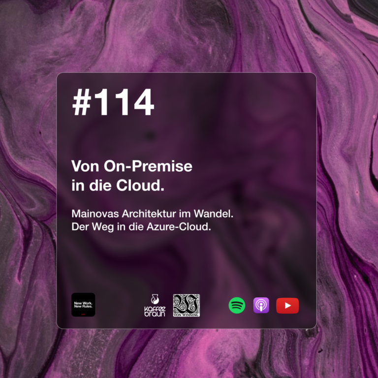 #114 Von On-Premise in die Cloud. | Mainovas Architektur im Wandel. Der Weg in die Azure-Cloud. Grafik zum Podcast